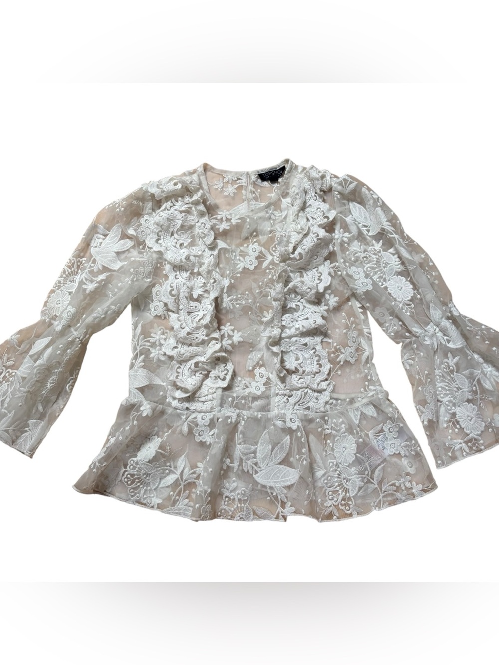 Topshop White Lace Semi-sheer Blouse Top Size 2